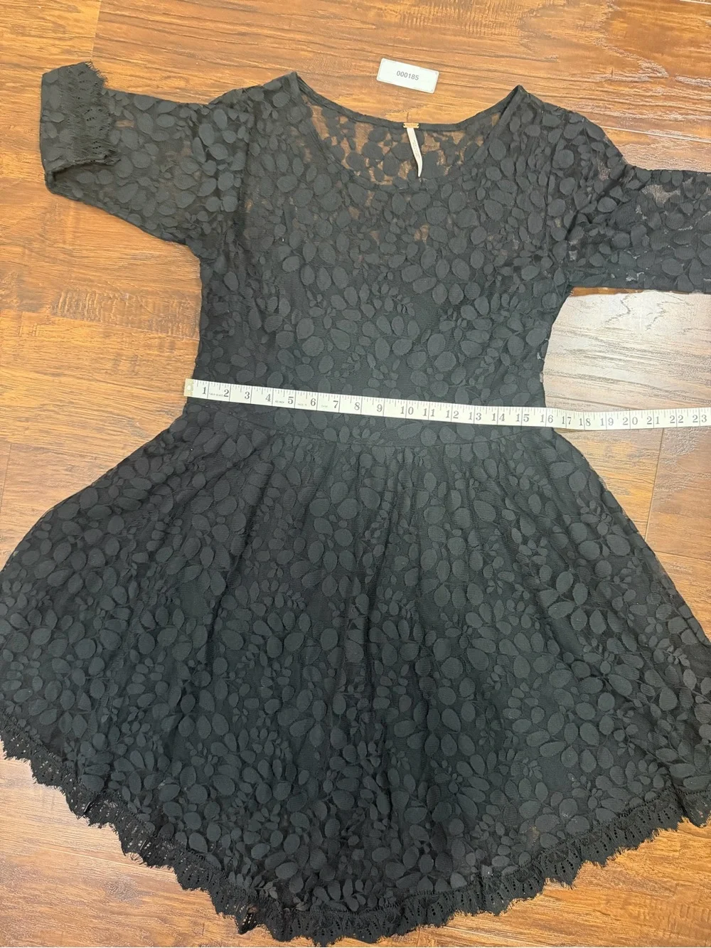 Free People Women’s Size 12 Black Lace Fit & Flare Dress Sheer 3/4 Sleeve Boho